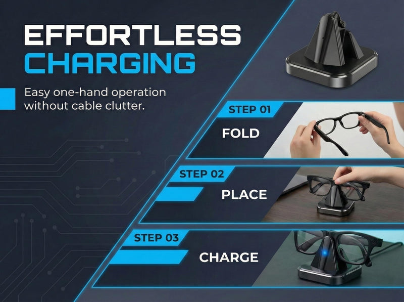 Charging Station Dock for Meta Ray-Ban & Oakley Meta Smart Glasses with Fast Charging, LED Indicator & Secure Spring-Loaded Hold