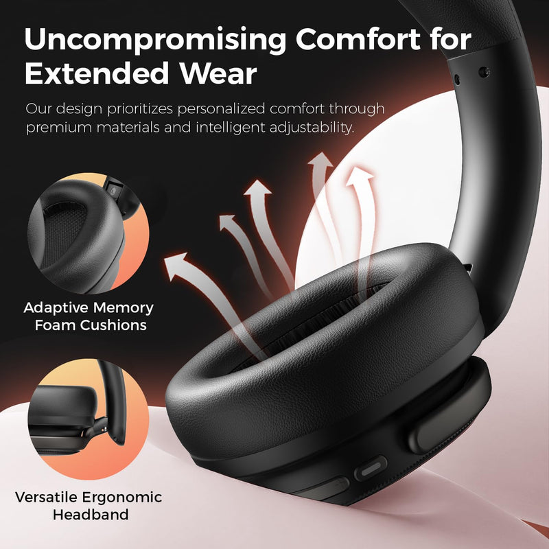 havit 132H Playtime Noise Cancelling Headphones, Over Ear Wireless Bluetooth Headphones with Hybrid ANC, Fast Charge, Dual Device Connection, Foldable Design with Mic for Travel, Work & Office
