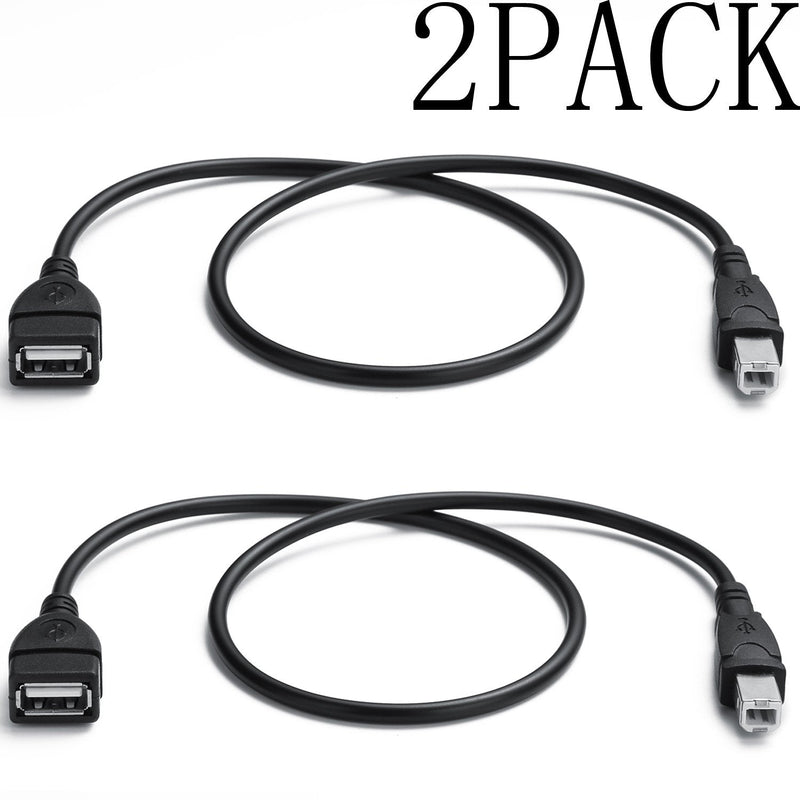 2 Pack USB 2.0 Cable A Female to USB B Male Cable for Printer Extender Connection Cables USB_A/F-USB_B/M Adapter (USB_A-USB_B Cables Black)
