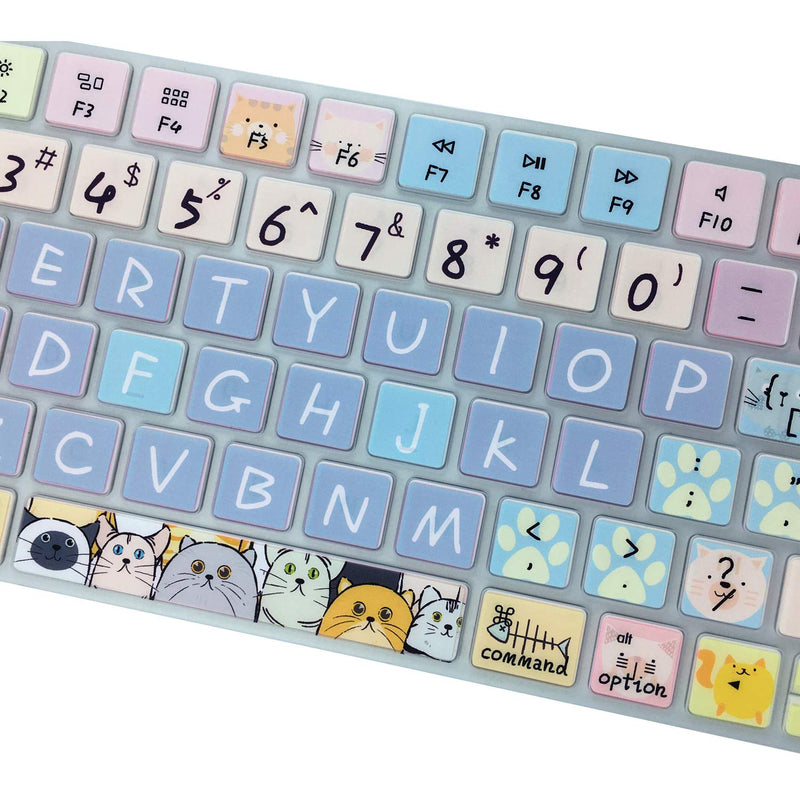 Keyboard Cover Skin for Apple Wireless iMac Magic Keyboard MLA22LL/ A (Model: A1644), Silicone Skin Protector with Pattern & Big Letter Design, US Layout, Cute Cat Model: A1644