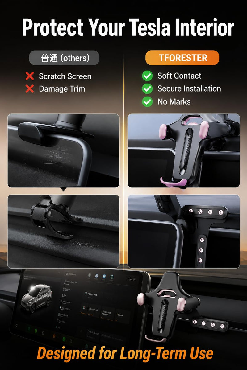 TFORESTER Tesla Phone Mount for Model Y/Model 3 / Model S/Model X/Cybertruck, Adjustable Car Phone Holder for Tesla Screen, Stable Cell Phone Mount with Clamp Design,-Gray 7.2 Gray