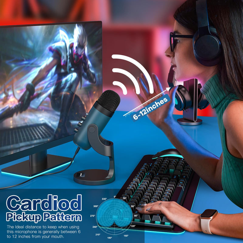 ZealSound USB Condenser Microphone,Computer PC Gaming Mic,Plug&Play Microphones for PS 4&5.Monitor Adjust&Volume Control,Mic Gain Control,Mute Button for TikTok,YouTube Podcast on Mac&Windows(Teal) Teal