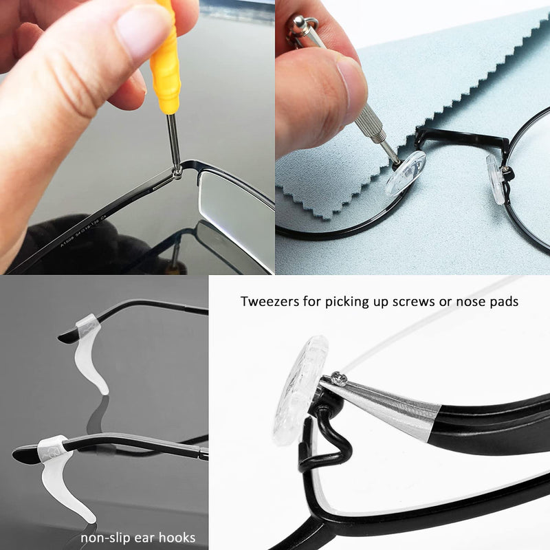 Eyeglass Nose Pads, GOTOBA 22 Pairs Screw-in Eyeglasses Nose Pads, Upgraded Glasses Nose Pad Replacement Kit with Eyeglass Screwdriver, Tweezers, Glasses Cloth, Small Screws.
