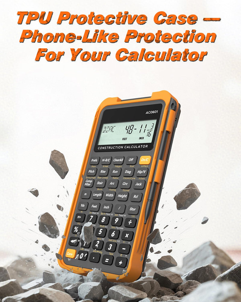 Construction Calculator with Writing Tablet Industrial & Scientific ROATEE Engineering Calculator for Contractor, Concrete Pocket Feet-inch-Fraction Calculators for Carpenter, Framer, Remodeler Gray Orange