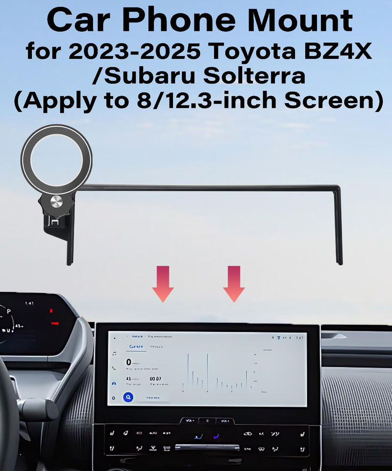 Car Phone Holder for Toyota BZ4X/Subaru Solterra 2023 2024 2025 Accessories | 8/12.3" Screen Clip-On MagSafe Strong Magnetic Cell Phone Mount, 360° Rotatable Hands-Free Holder, Not Block Air Vents