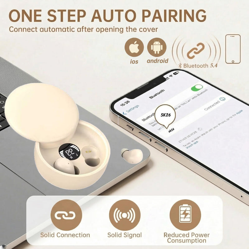 Sleep Earbuds, Invisible Mini Wireless Earbuds for Small Ear Canals, Ergonomic Bluetooth Earbuds with Premium Sound and One-Step Auto Pairing（White） White