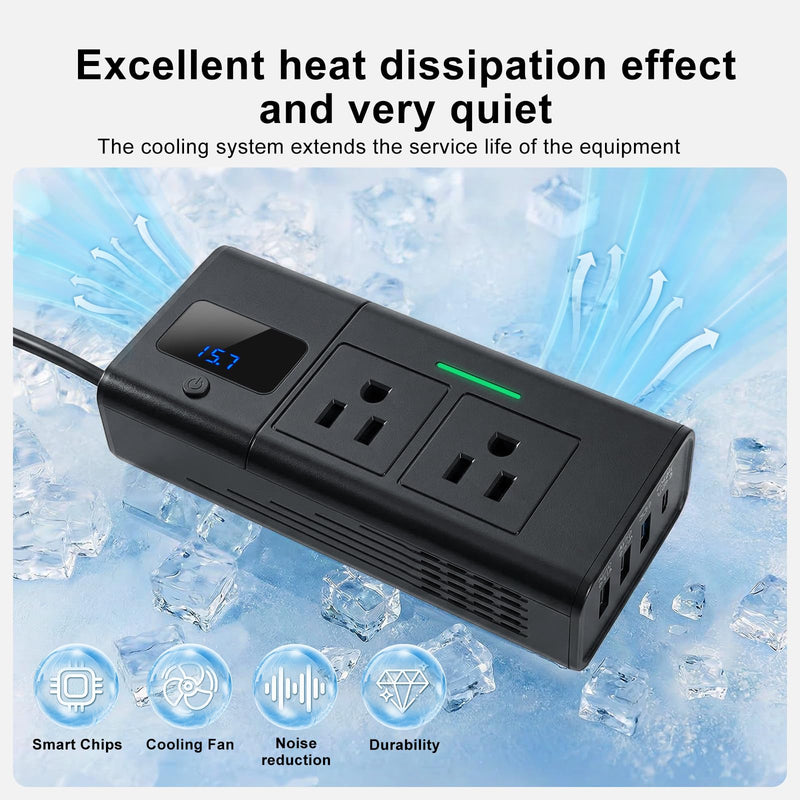200W Car Power Inverter DC 12V to 110V AC Outlet fit for Tesla/Car/Truck | for 12V/16V, Dual AC Outlet Adapter 30W USB-C &18W USB Fast Car Converter with LED Display for Road Trip Travel Camping Gift
