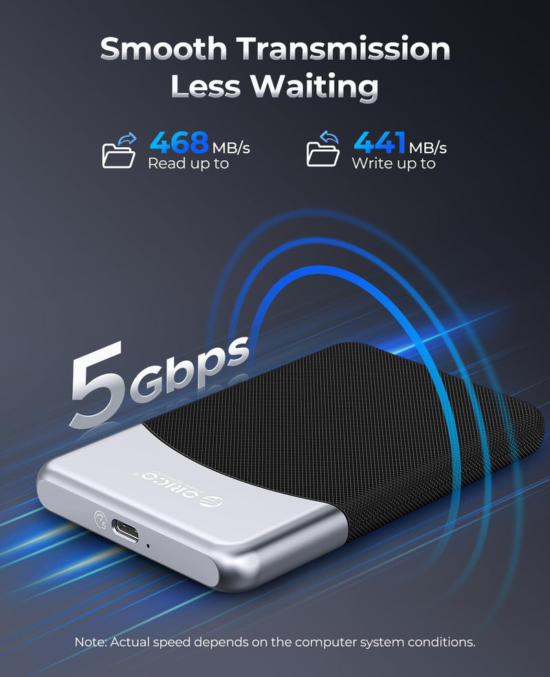 ORICO M25PRO 256GB Portable External SSD, Up to 460MB/s | USB3.2 Gen1 up to 460MB/s, Dust & Drop Resistant, Plug and Play, 2-in-1 Cable, Works for Phone15,16,17, PC, Tablet M25PRO-460MB/s