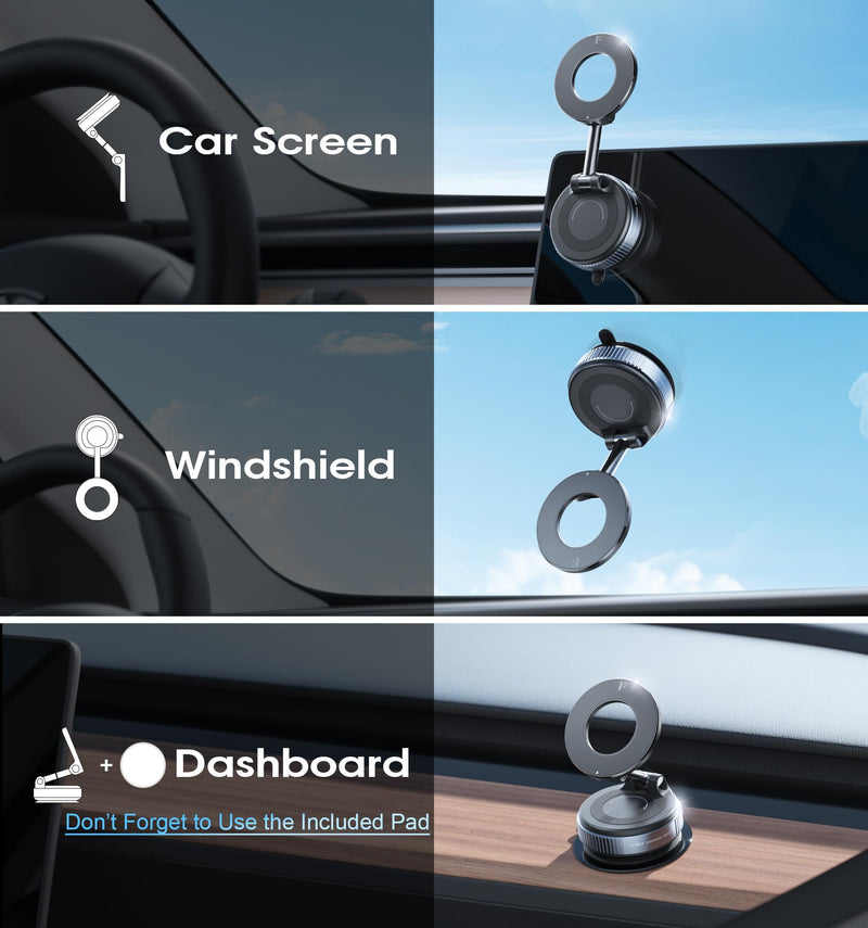 REOKILY 2026 Upgraded Vacuum Magnetic Car Phone Holder 360° Reinforced 96LBS Ultra Suction Cup Phone Mount for MagSafe Cell Phone Holders for Your Car/Gym/Mirror Mount for iPhone & Android Black