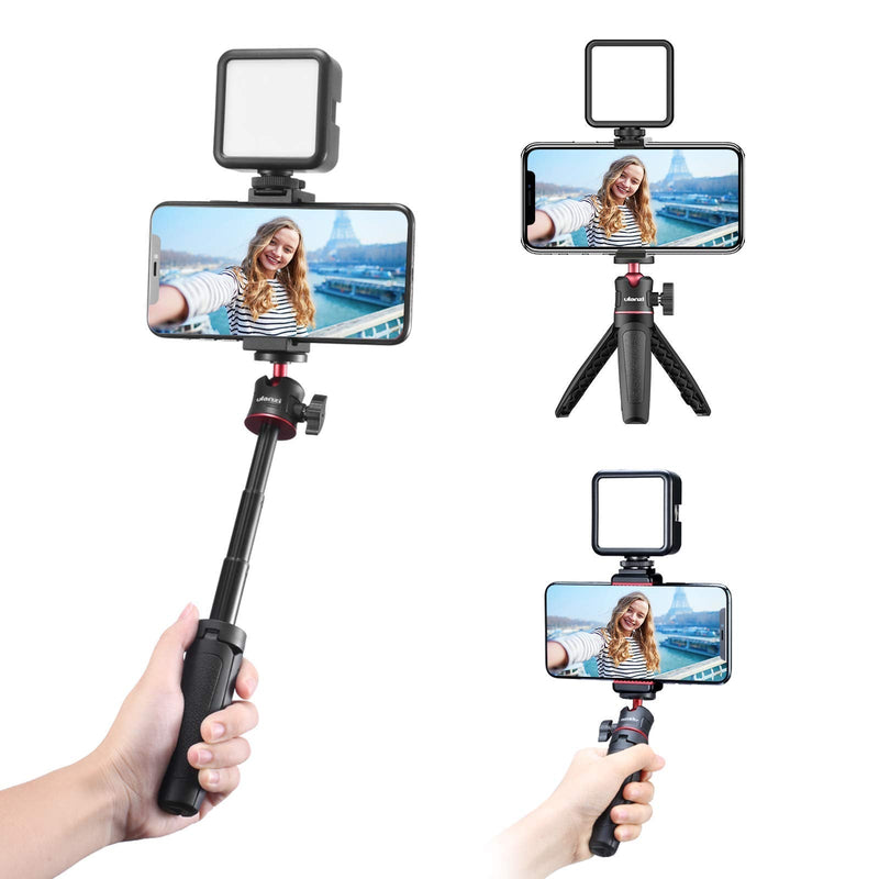 ULANZI Smartphone Vlogging Kit with Adjustable Handle Grip, Mini Tripod, Dimmable LED Light - YouTube, TIK Tok, Vlogging Equipment for iPhone/Android Smartphone Video Kit (ST-02S) ST-02S