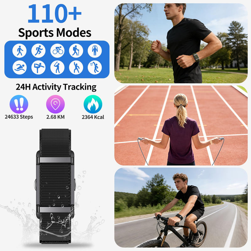Smart Bracelet, Activity Trackers for Men & Women, Fitness Tracker Band, 24H Sleep Tracker, All-Day Continuous Heart Rate, Blood Oxygen, Stress, HRV Monitor, 170+ Sport Modes with Free APP (Black) Black