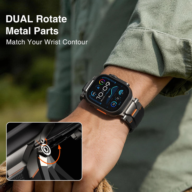 ULTIMAL Rugged Band for Apple Watch Ultra 3/2/1 49mm, Series 11/10/9/8/7/6/5/4 SE 46mm/45mm/44mm, Waterproof, Soft TPU Strap with Stainless Steel Buckle & Connectors, Sweat-Resistant, Easy to Clean, Fits 155-225mm Wrist (Black/Gray) Black/Gray