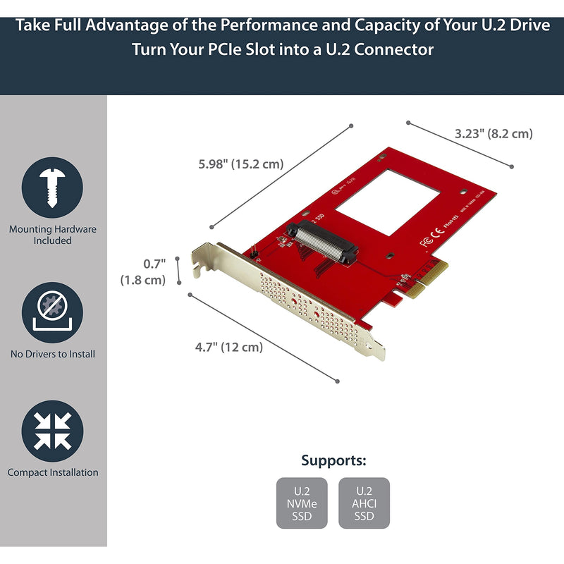 [AUSTRALIA] - StarTech.com U.2 to PCIe Adapter - x4 PCIe - For 2.5" U.2 NVMe SSD - SFF-8639 PCIe Adapter - U.2 SSD - PCIe SSD - U.2 drive (PEX4SFF8639) 