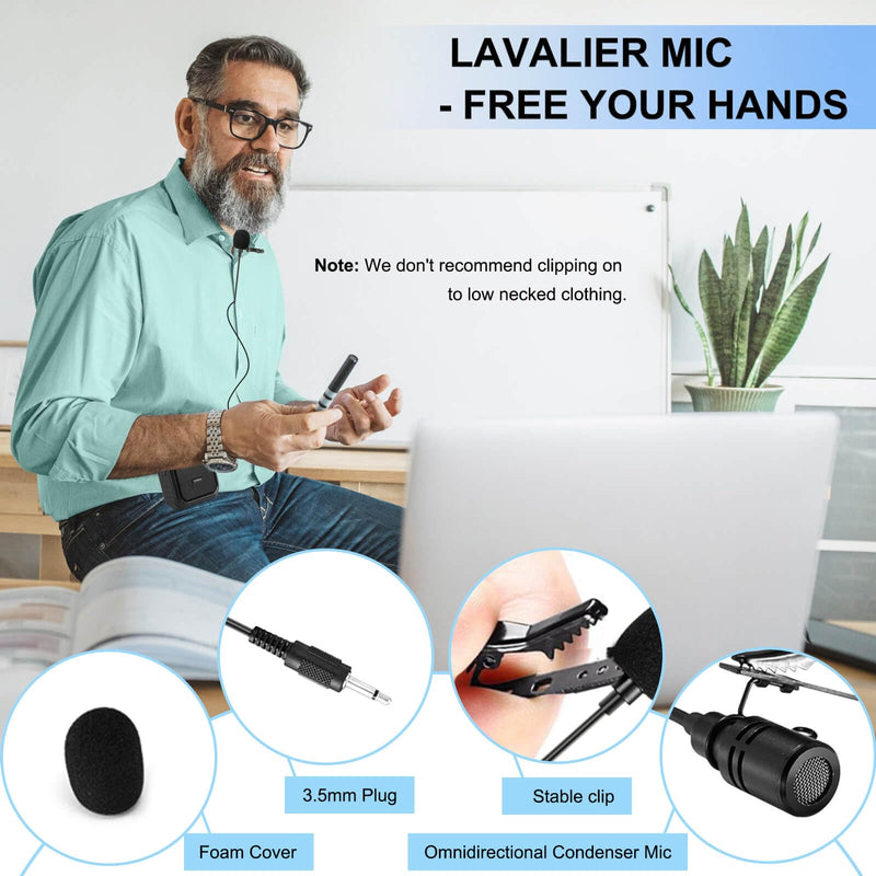 Voice Amplifier with Lapel Microphone/Microphone Headset-18W Waterproof Megaphone Speaker Pa System with 2 Mics, Bluetooth 5.0 Portable Microphone and Speaker for Teachers Elderly Tour Guide 800Plus Black-wired