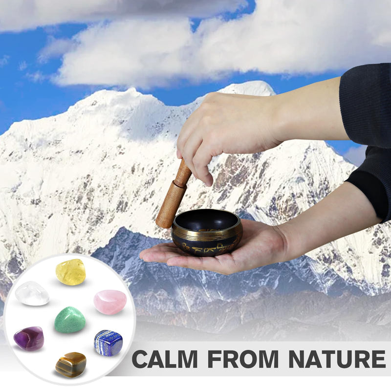 Tibetan Singing Bowl Set, Pure Timbre - Pure and ethereal, Chakra Sound Healing, for Meditation balancing Mindfulness and Stress Relief, Unique Spiritual Gifts for Women and Men (Brass, 3.2-4 inch)