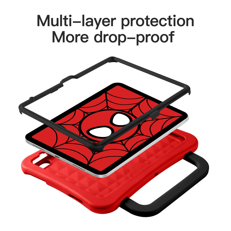 Kids Case for iPad (A16) 11th /10th Gen 10.9''with Adjustable Stand Handle | Light Weight EVA Shockproof Case with Adjustable Handle, Kids Friendly Cover with Kickstand for iPad 11th /10th Red-black