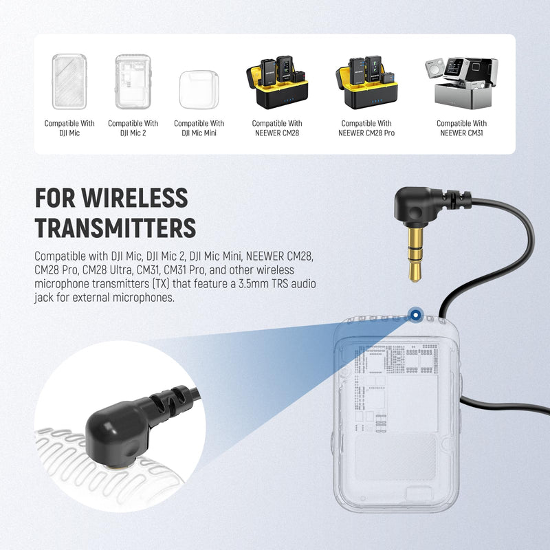 [AUSTRALIA] - NEEWER Mini Lavalier Microphone (2 Pack), 6.6ft/2m Clip On Wired Condenser Lapel Mic with 3.5mm TRS Plug, Compatible with DJI Mic 2, Rode Wireless Go II, NEEWER CM28 CM31 Camera, LM5 