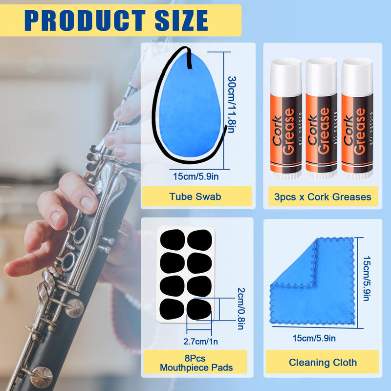 Clarinet Cleaning Kit, 23 Pcs All in One Clarinet Clean Kit with Swab Reeds Cork Grease Thumb Rest and more Clarinet Wind Instrument Care Accessories Maintenance Kit