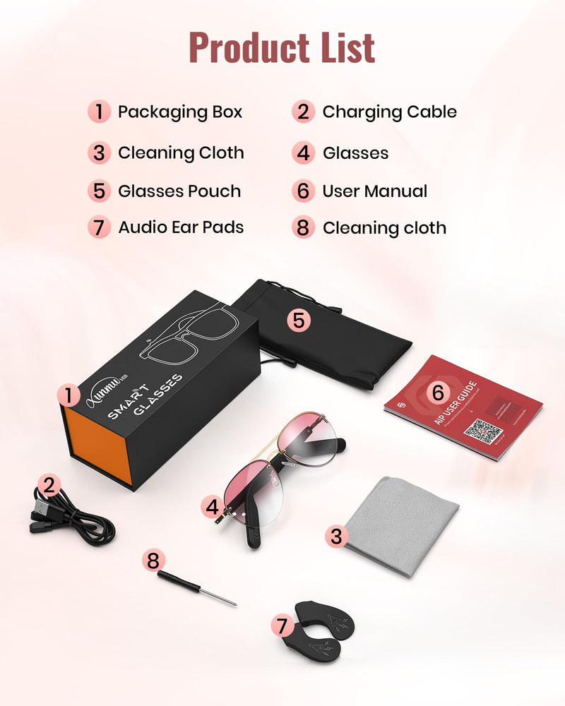 Smart Glasses, Bluetooth Open-Ear Music Calls, Polarized UV400 Sunglasses | Touch Control, Voice Assistant, 145 Languages Real-Time Translation, Sunglasses for Business Meetings, Travel & Daily Use