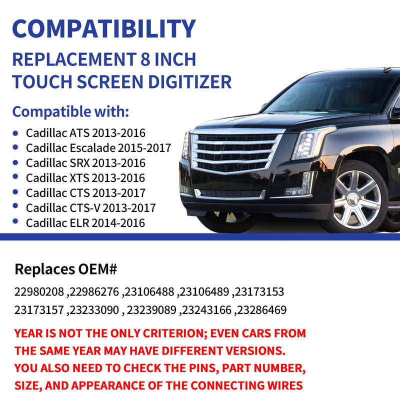 TsuperU Touch Screen Digitizer Replacement for Cadillac CUE ATS Escalade SRX XTS ELR CTS CTS-V Radio Screen 2013-2017 Touchscreen Ultra-Sensitive High-Definition OEM Navigation System with Trim Tool Digitizer(2013-2017)