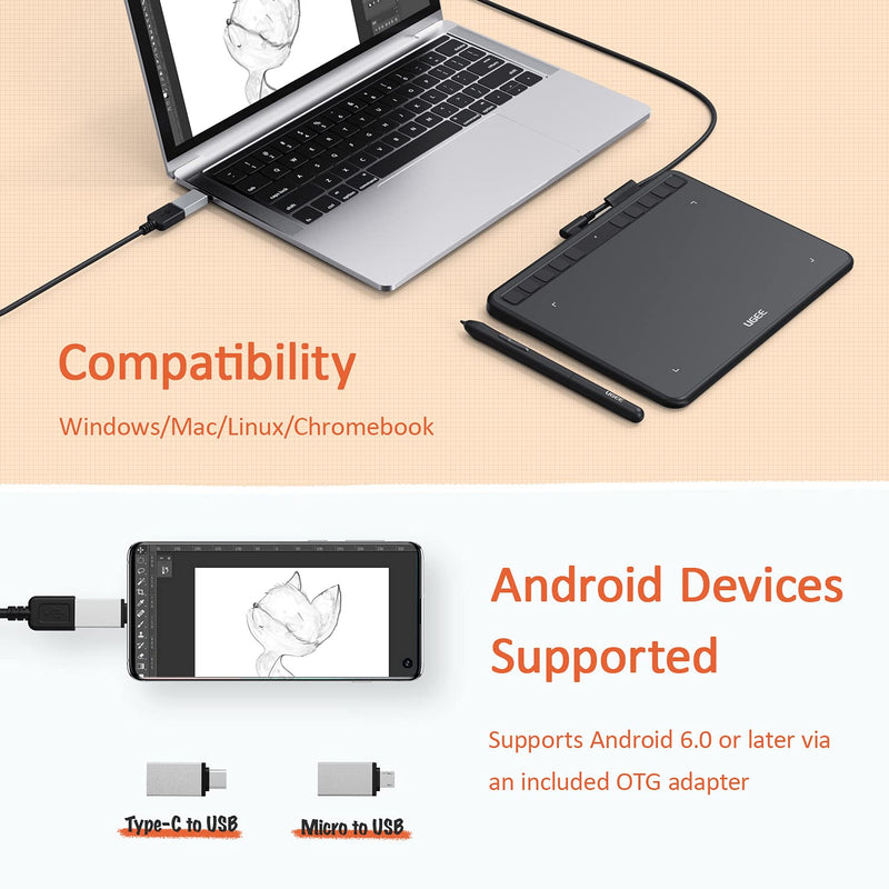 Drawing Tablet, UGEE Computer Graphics Tablets with 10 Hot Keys, 6.5x4 inch OSU Tablet with Battery Free Stylus