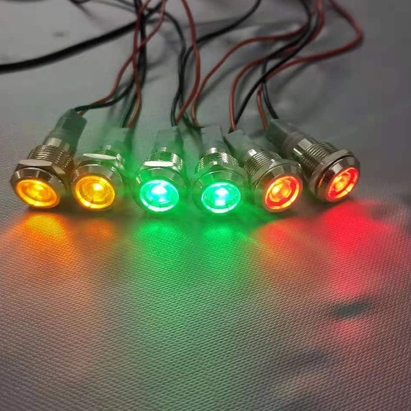 [AUSTRALIA] - GUUZI 6pcs 220V-230V 12 mm LED Panel Pilot Dash Warning Light Indicator Light Lamp Pilot Dash Bulbs Directional (Red/Yellow/Green) Red/Yellow/Green. 