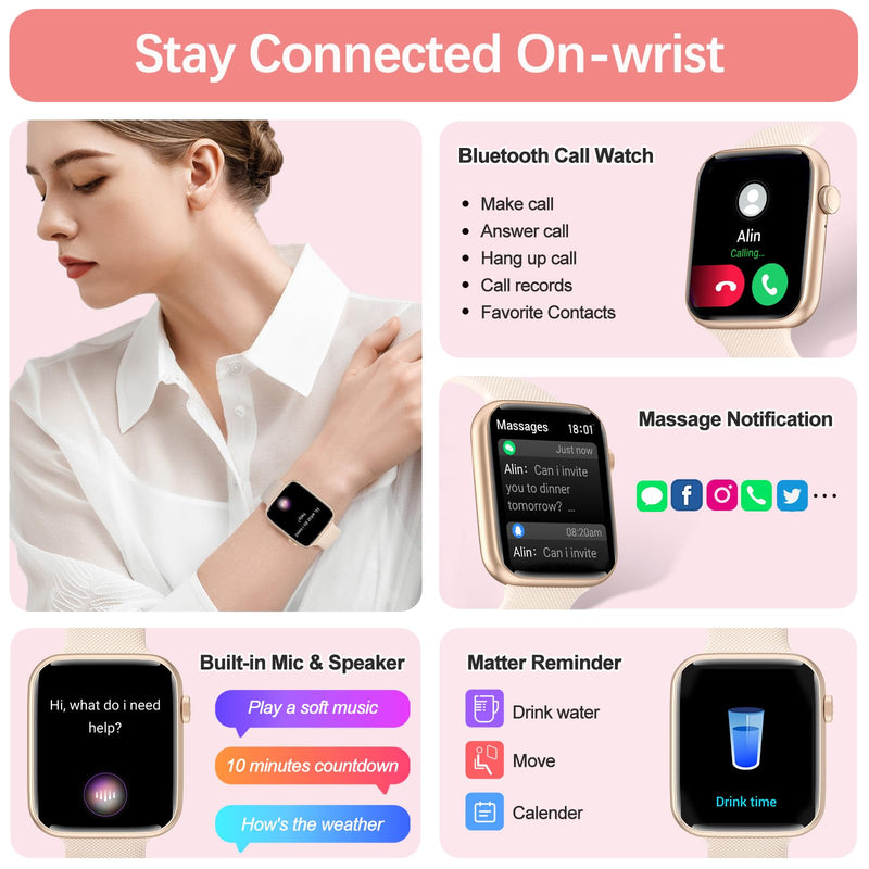 YoYoFit Smart Watch(Answer/Make Call), 1.85" Smartwatch for Women, Fitness Activity Tracker with Heart Rate Blood Oxygen Sleep Monitor Step Calorie Counter for iPhone Android Phones, Pink