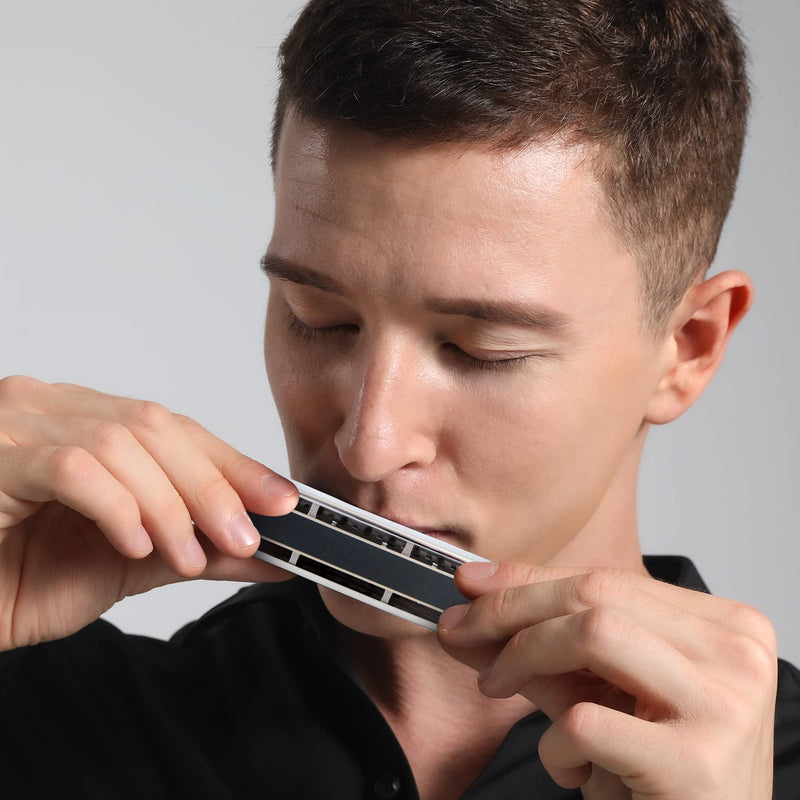 [AUSTRALIA] - Chromatic Harmonica Key of C,10 Holes 40 Tones Professional Mouth Organ with Slide for Beginners Adults, Professionals and Students by East top as a gift silver-40 