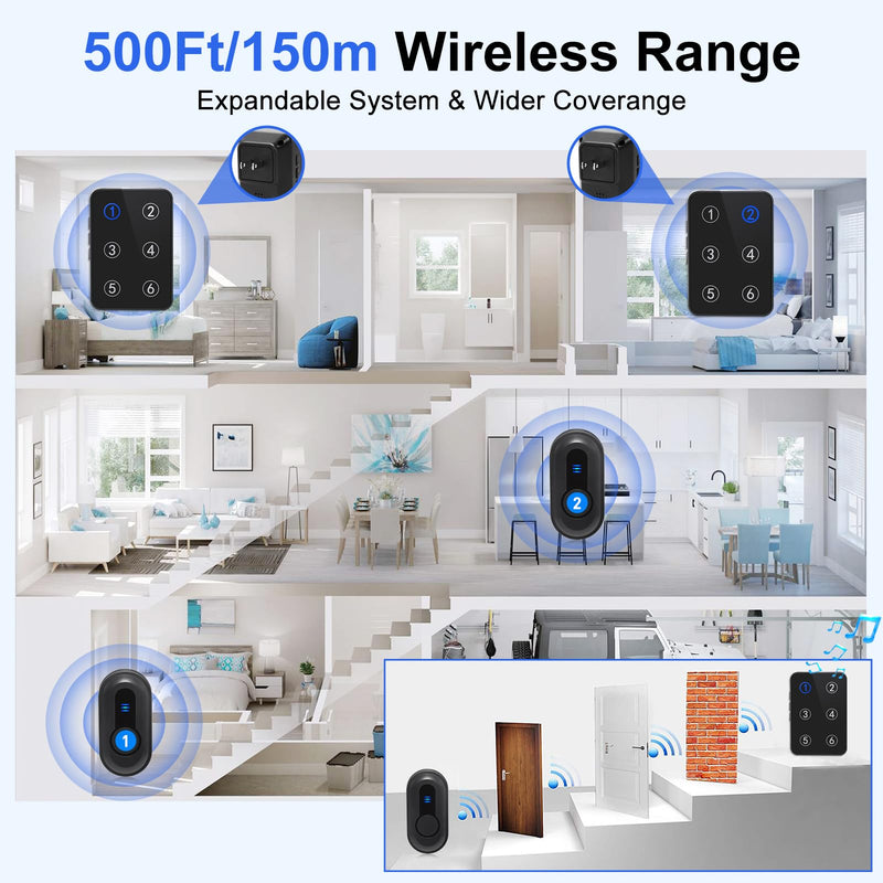 [AUSTRALIA] - Wireless Caregiver Pager Call Button Nurse Call System 500Ft Range with LED Number Display for Elderly/Patient/Disabled at Home/Hospital/Clinic(6 Waterproof Call Button & 1 Receiver) 6 call button + 1 receiver 