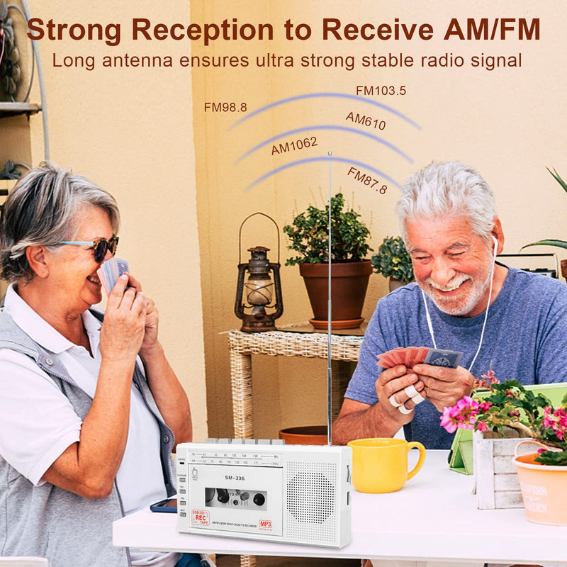 Portable Cassette Tape Player to Digital Converter via USB or SD Card, AM FM Walkman Cassette Tape Recorder Power by DC or AA Battery,Built-in Microphone, Speaker and Headphone Jack