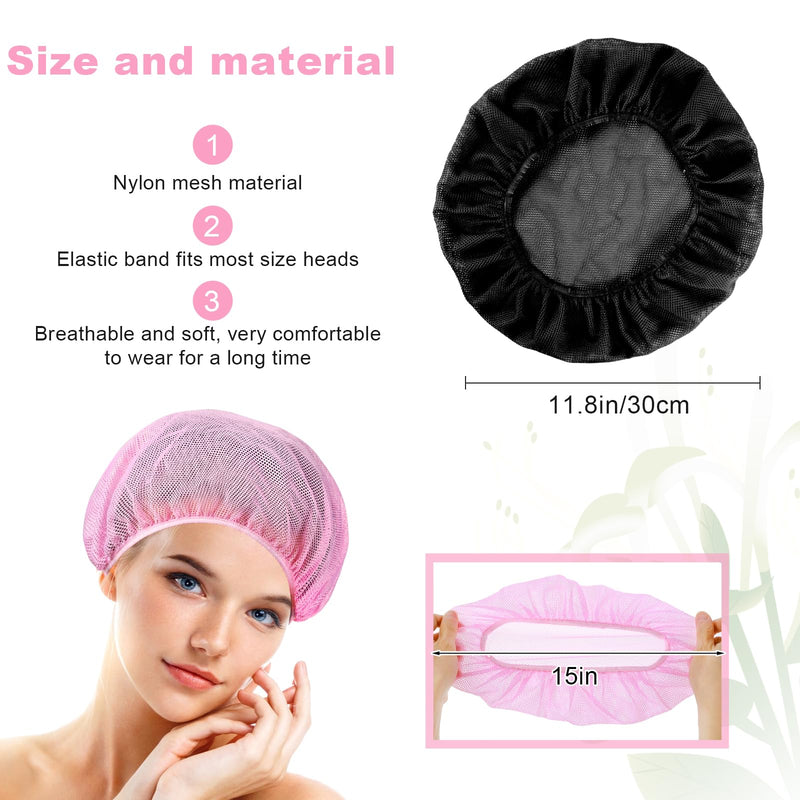 [AUSTRALIA] - 4 Pcs Mesh Sleep Bonnet Hair Nets Cap for Women Pink Black 