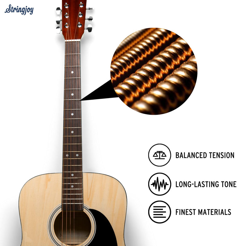 Stringjoy Balanced Light Gauge Brights 80/20 Bronze Acoustic Guitar Strings 12-54, BB1254, Vibrant Tone & Optimal Playability, Acoustic 6 String Set, 2-Pack 12-54 Light Gauge