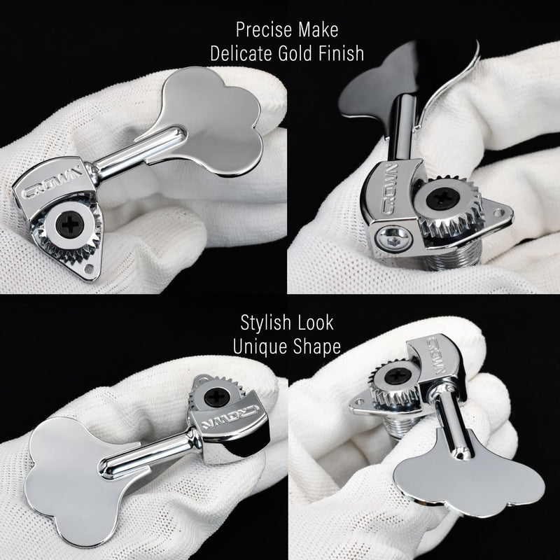 [AUSTRALIA] - FXJXB 24:1 Bass Tuners (4 Right) Open Gear Bass Tuning Pegs for Electeric Jazz Precision P Bass Replacement-Chrome(4R) 4R Chrome 