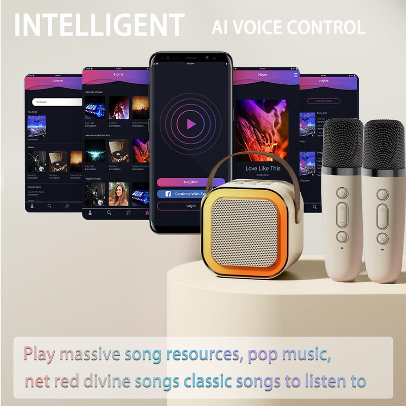 2024 Mini Karaoke Machine for Kids Adults, Portable Bluetooth Karaoke Speaker with 2 Wireless Microphones, Ideal Gifts for Girls Boys Age 4-12+, Perfect for Birthday Parties, Home, Outdoor beige