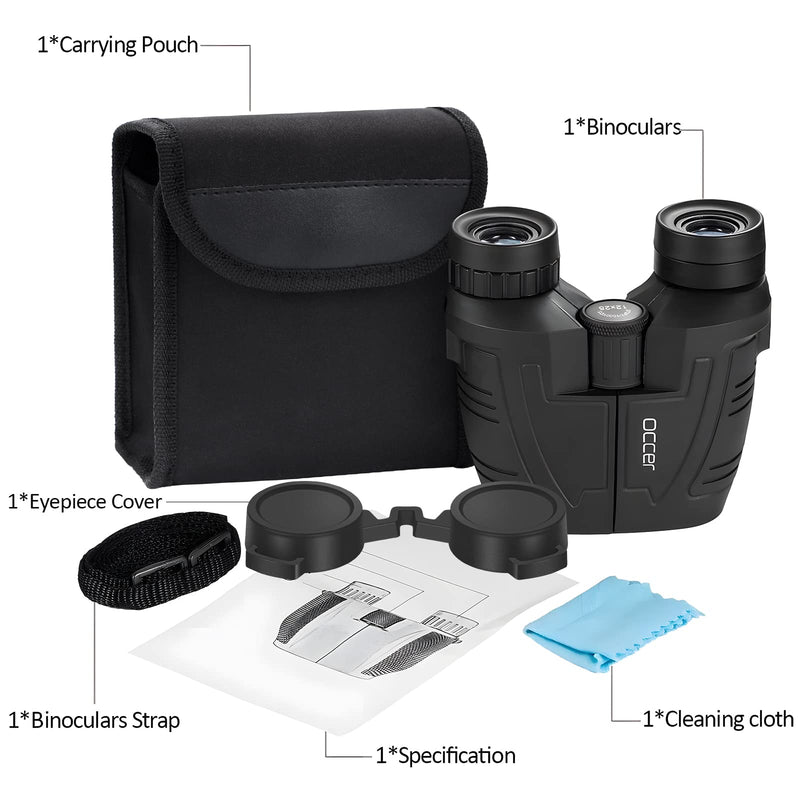 occer 12x25 Compact Binoculars with Clear Low Light Vision, Large Eyepiece Waterproof Binocular for Adults Kids,High Power Easy Focus Binoculars for Bird Watching,Outdoor Hunting,Travel,Sightseeing Black