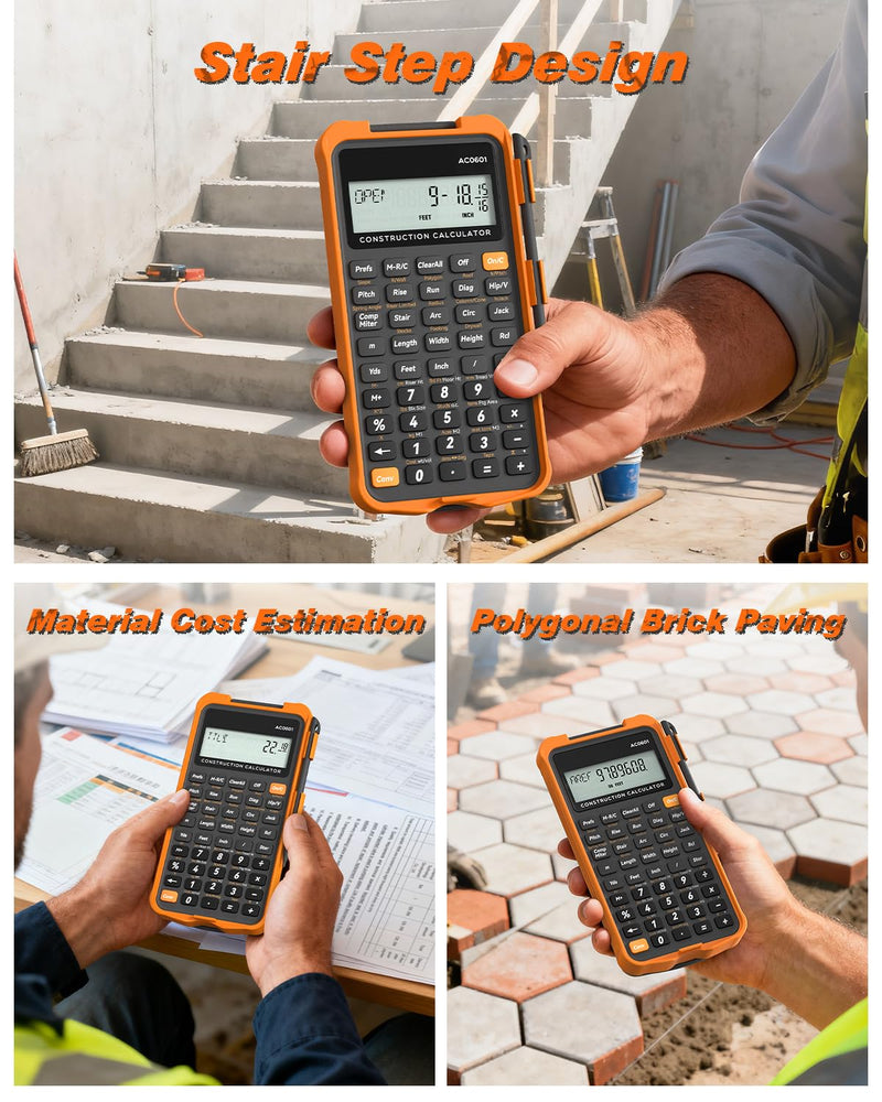 Construction Calculator with Writing Tablet Industrial & Scientific ROATEE Engineering Calculator for Contractor, Concrete Pocket Feet-inch-Fraction Calculators for Carpenter, Framer, Remodeler Gray Orange