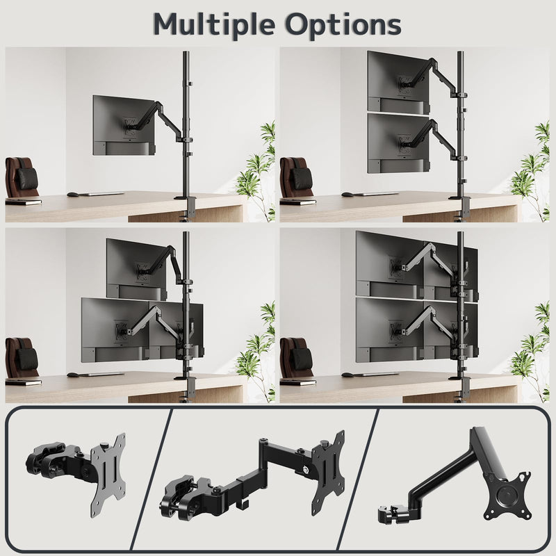 31.6" Steel Extra Tall 2-Section Monitor Arm Pole with C-Clamp/Grommet Base | Sturdy Center Pole Only for Monitor Stand Mounts, Adjustable Height, Compatible with C-Clamp & Grommet Bases,Black black