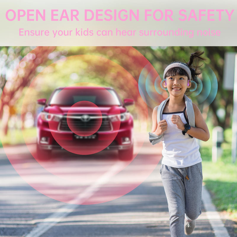 Kids Headphones, Bluetooth 5.2 Air Conduction Open Ear Headphones, 85dB Volume Limiting, Stereo Sound with Mic, IPX5 Waterproof, 20H Playtime, Perfect for School and Outdoor-Pink PinK