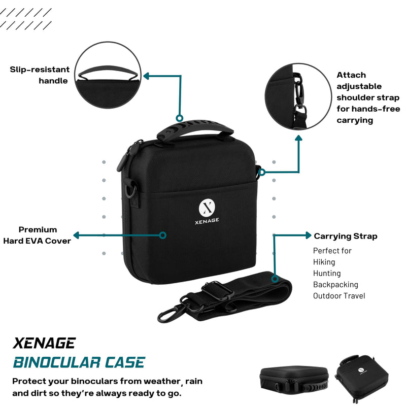 Binocular Case with Heavy-Duty Water-Resistant Hard EVA Cover (7x7x2.5”) Carry Handle, and Carrying Strap for Hiking, Hunting, Backpacking, Outdoor Travel, Rugged and Compact Cover