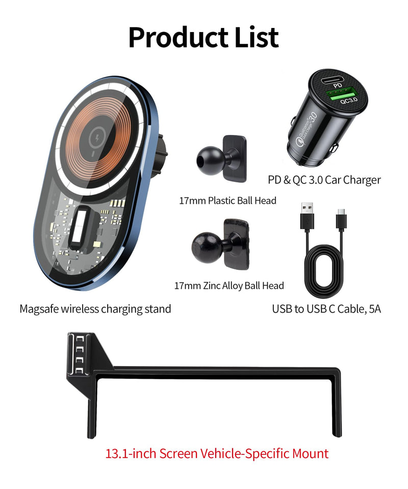 Wireless Charger Car Phone Mount for Land Rover Range Rover/Sport 2023-2026 | 13.1" Screen Magsafe Accessories Fast Charging Magnetic Cell Phone Holder Clip Compatible with iPhone Android, 3D Fit Bracket