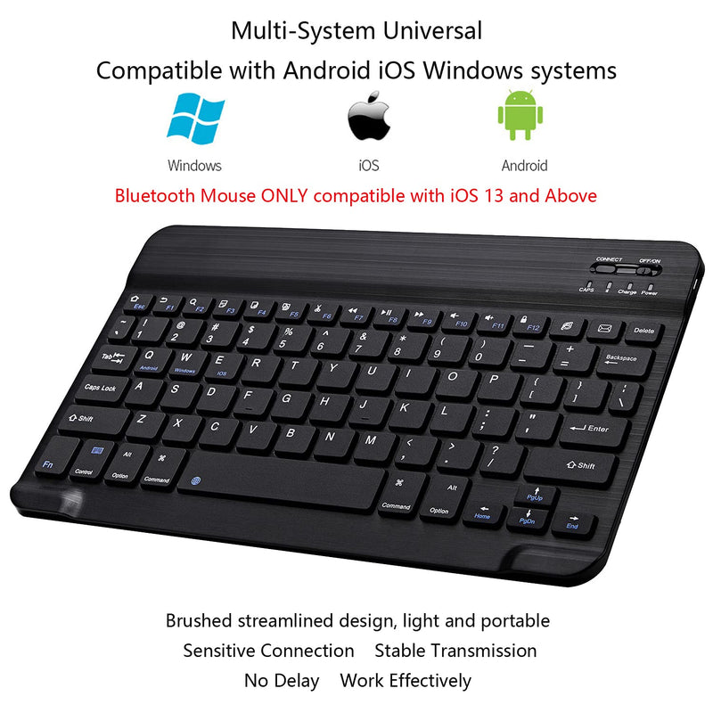 Ultra-Slim Bluetooth Keyboard and Mouse Combo Rechargeable Portable Wireless Keyboard Mouse Set for Apple iPad iPhone iOS 13 and Above Samsung Tablet Phone Smartphone Android Windows (Black) Black