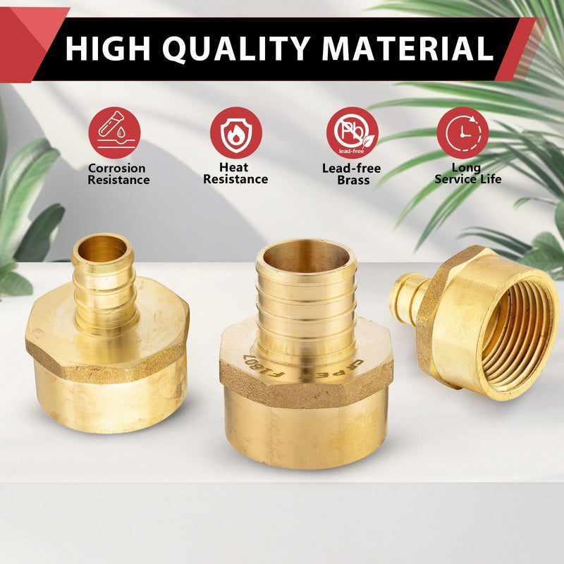 (Pack of 5) EFIELD Pex 3/4" x 1/2" Female NPT Thread Adapter Barb Crimp Brass Fitting,(PEX1807039-5PCS) Pack of 5 3/4" x 1/2"