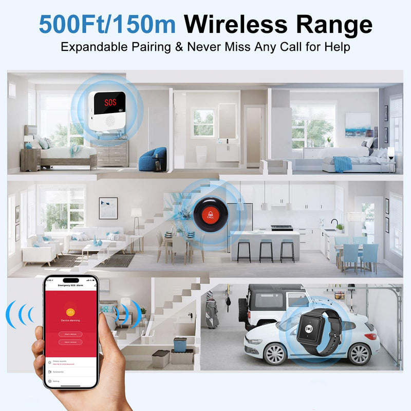 WiFi Smart Wireless Caregiver Pager Call Button Emergency Alert System Life Alert Button for Elderly Patient Seniors Disabled 1 SOS Panic Button 1 Receiver(Only Supports 2.4GHz & No Monthly Fee) 1 Button & 1 Receiver