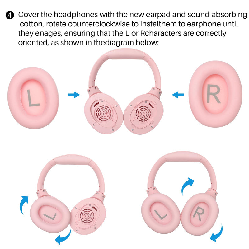 TOZO HT2 Hybrid Active Noise Cancelling Headphones, Wireless Over Ear Bluetooth Headphones Khaki+HT2 Replacement Ear Pads Pink
