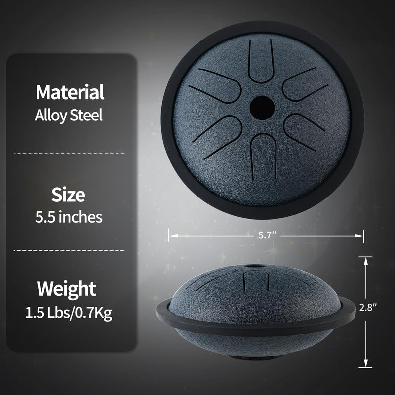 Yahpetes Steel Tongue Drum Musical Percussion Instrument Metal Rain Drum for Outside 5.5 Inch 6 Notes C-Key for Meditation Yoga Education Percussion with Bag, Music Book, Mallets (Navy Blue) Navy Blue