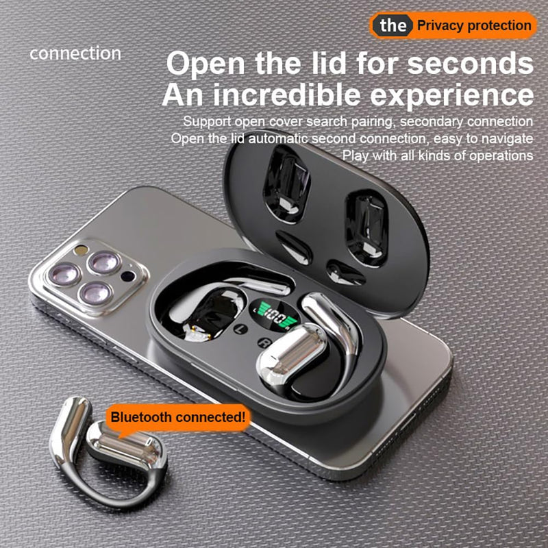 Open Ear Earbuds Bluetooth 5.3 Bone Conduction Headphones Wireless Sport Over Earphones Built-in Mic with Ear Hooks Ear Buds With Charging Case IPX5 Waterproof for Running Workout Cycling Driving Black