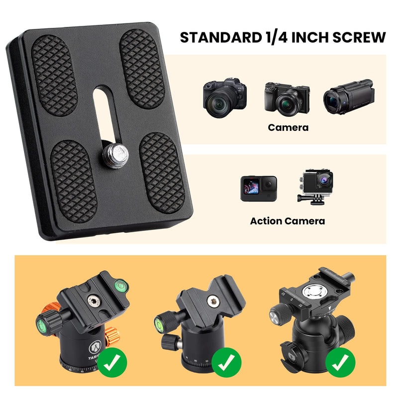 TARION Quick Release Plate 50mm with 1/4" Screw Fits Arca-Swiss Mount Standard for DSLR Camera Tripod Ball Head (2 Packs)