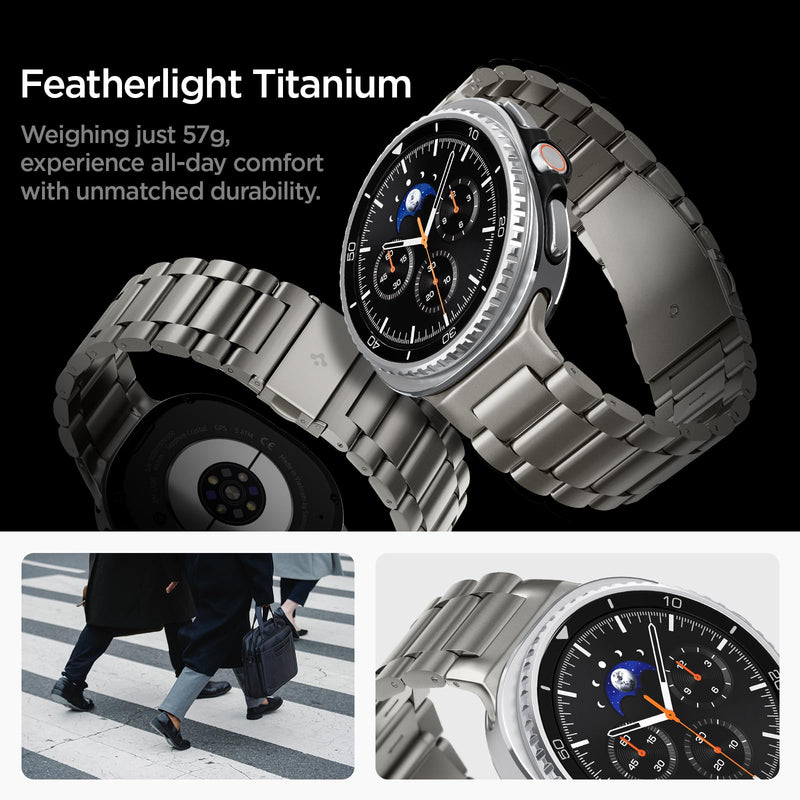 Spigen Modern Fit Titanium for Samsung Galaxy Watch Band | For Galaxy Watch 9/8 44/40mm, 8 Classic 46mm Premium Business Metal Adjustable Replacement Wristband Natural Titanium