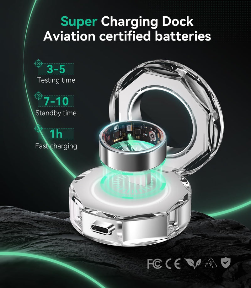 New Upgraded Smart Ring【JZ5.0 Chip & 0 Measurement Error】 IP68 Waterproof | Smart Ring Women (Silver, 11#)