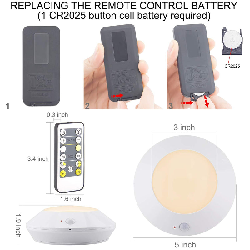 BIGMONAT Battery Operated Shower Light with Motion Sensor Wireless Ceiling Light RF Remote Controlled Through Walls|Brightness Dimmable and Timer Setting Indoor Lighting,Wireless Shower Light 5 Inches Motion+Remote